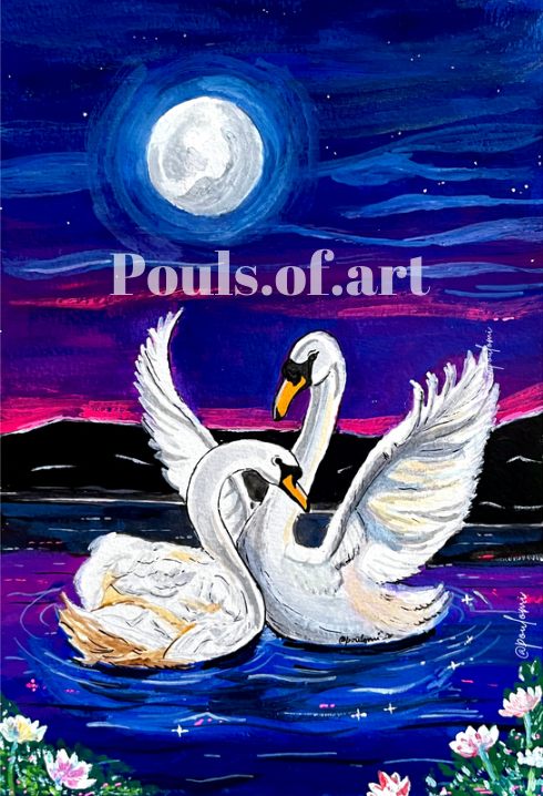 Swan in Moonlight Art Print